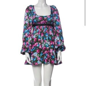 For Love & Lemons Floral Mini Dress in Pink, Blue, Green